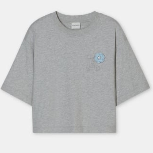 Closed Limited Edition Cropped Tee with Blue Crochet Floral Accent NWT - Picture 2 of 6